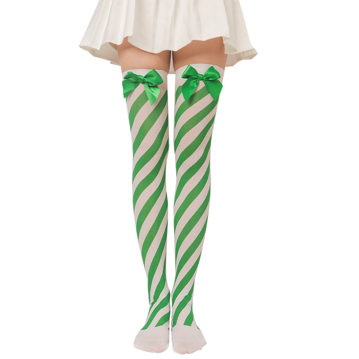 Irish Saint Thigh High Stockings Shamrock Striped Over Knee Sock